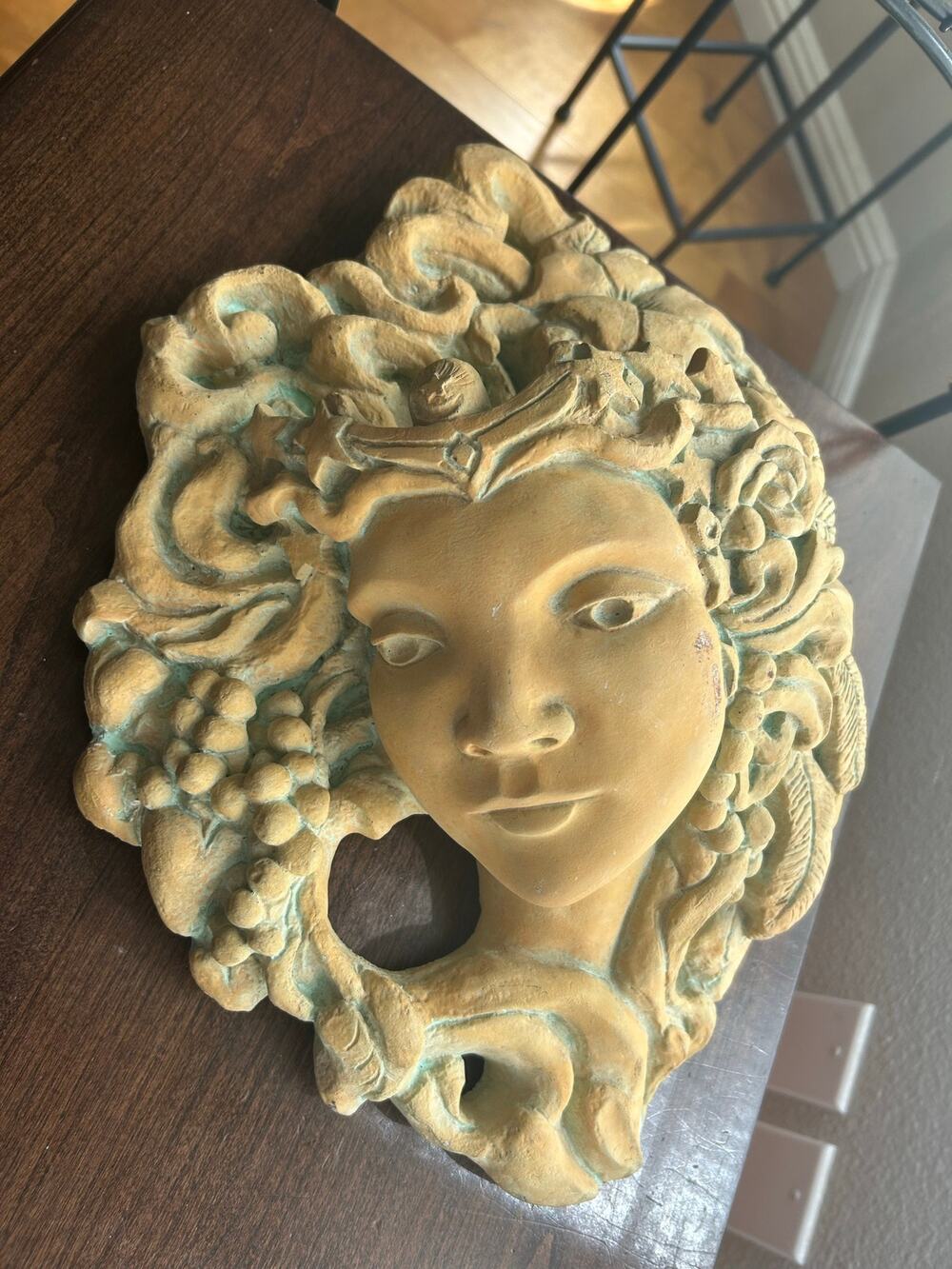 Vintage Urania Goddess Large Wall Pocket Plaster Sculpture 15x10” artist signed